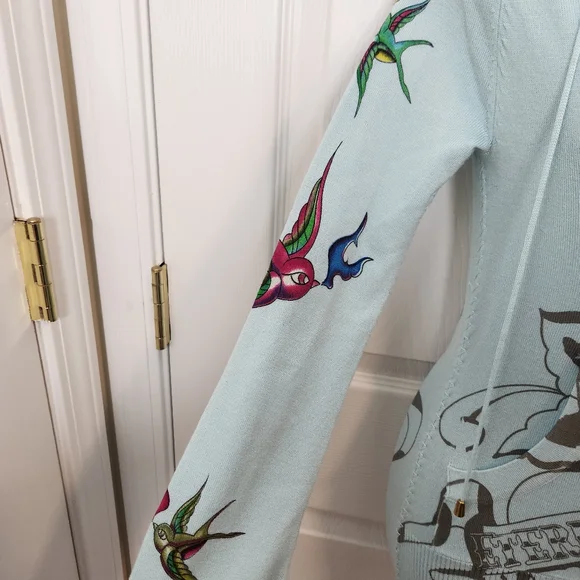 Ed Hardy x Christian Audigier Hooded Sweater Mini Dress Size XS Rhinestone - Picture 3 of 16